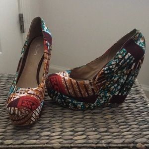 African print wedges